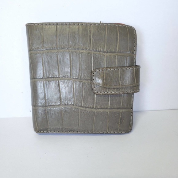 Felisi Italian Wallet Card Medium Bifold Leather Quality Gray Brown Croc Unisex